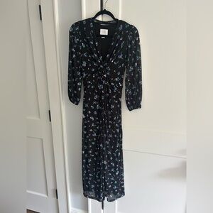 Seraphine Blue Ruched Wrap Dress with Bishop Sleeves